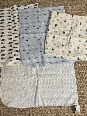 Carter's Burp Cloth Flannel Blankets Lot of 4 Baby Boy Whale Blue 100% Cotton